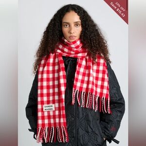 Red and White Checkered wool Scarf by Damson Madder